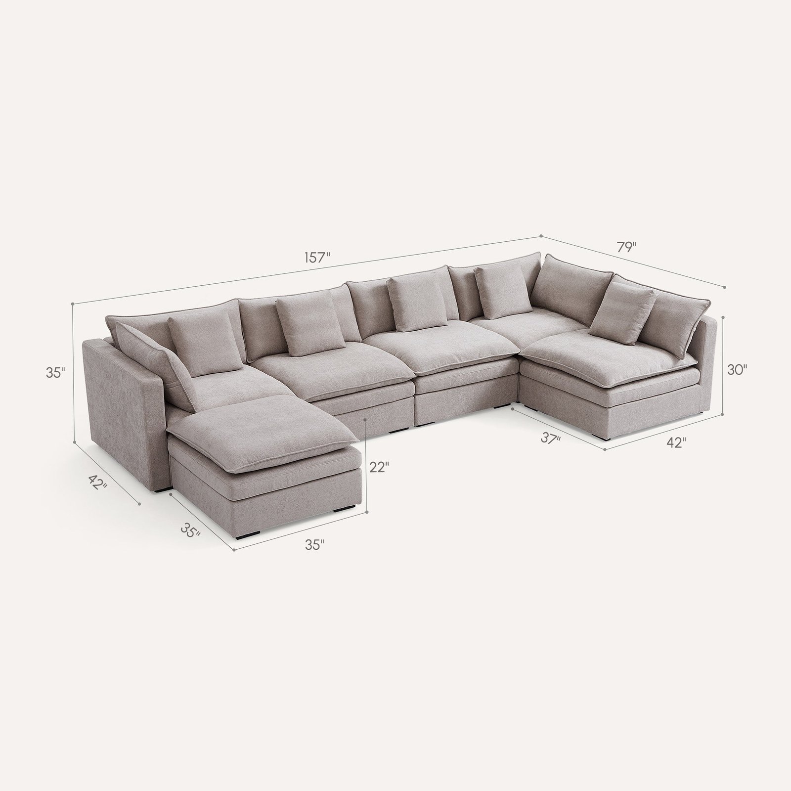 Burger 6-Piece Modular 157" Khaki U-Sectional With Ottoman - Image 2