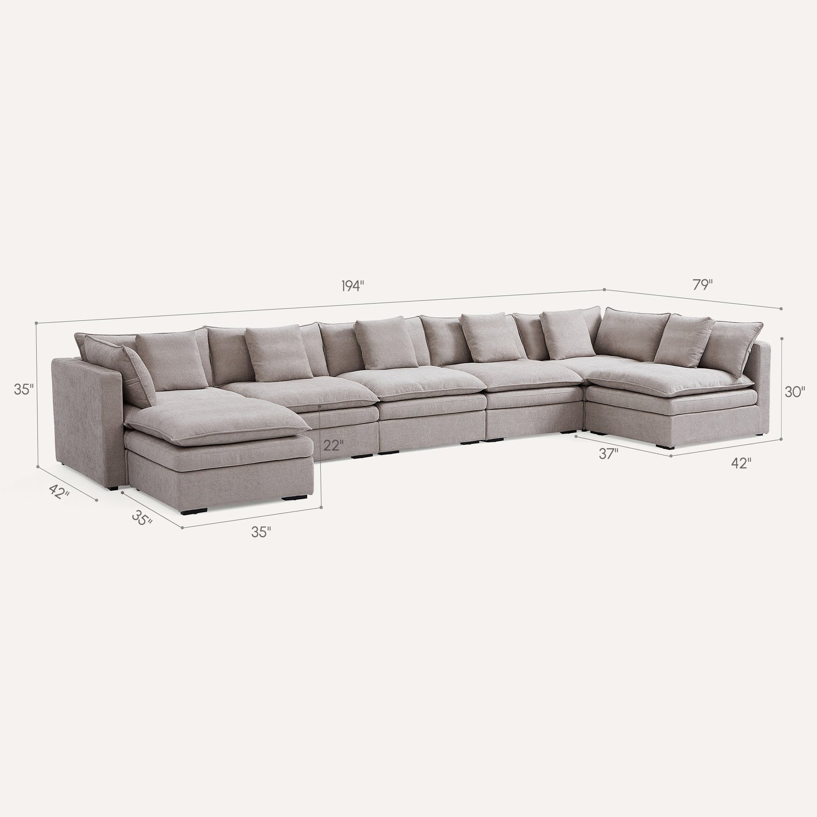 Burger 7-Piece Modular 194" Khaki U-Sectional With Ottoman - Image 2