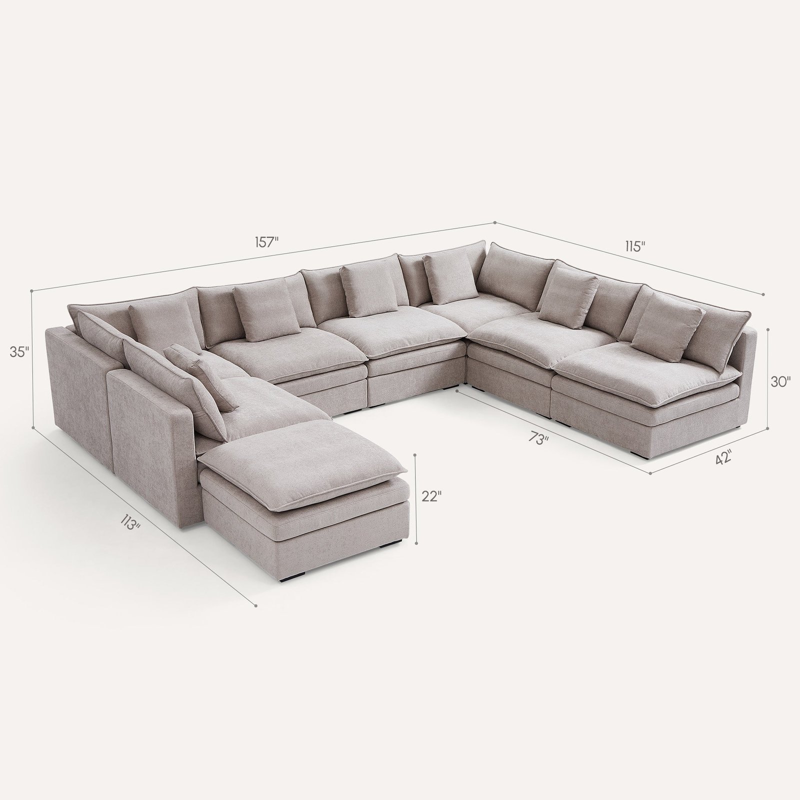 Burger 8-Piece Modular 157" Khaki U-Sectional With Ottoman - Image 2