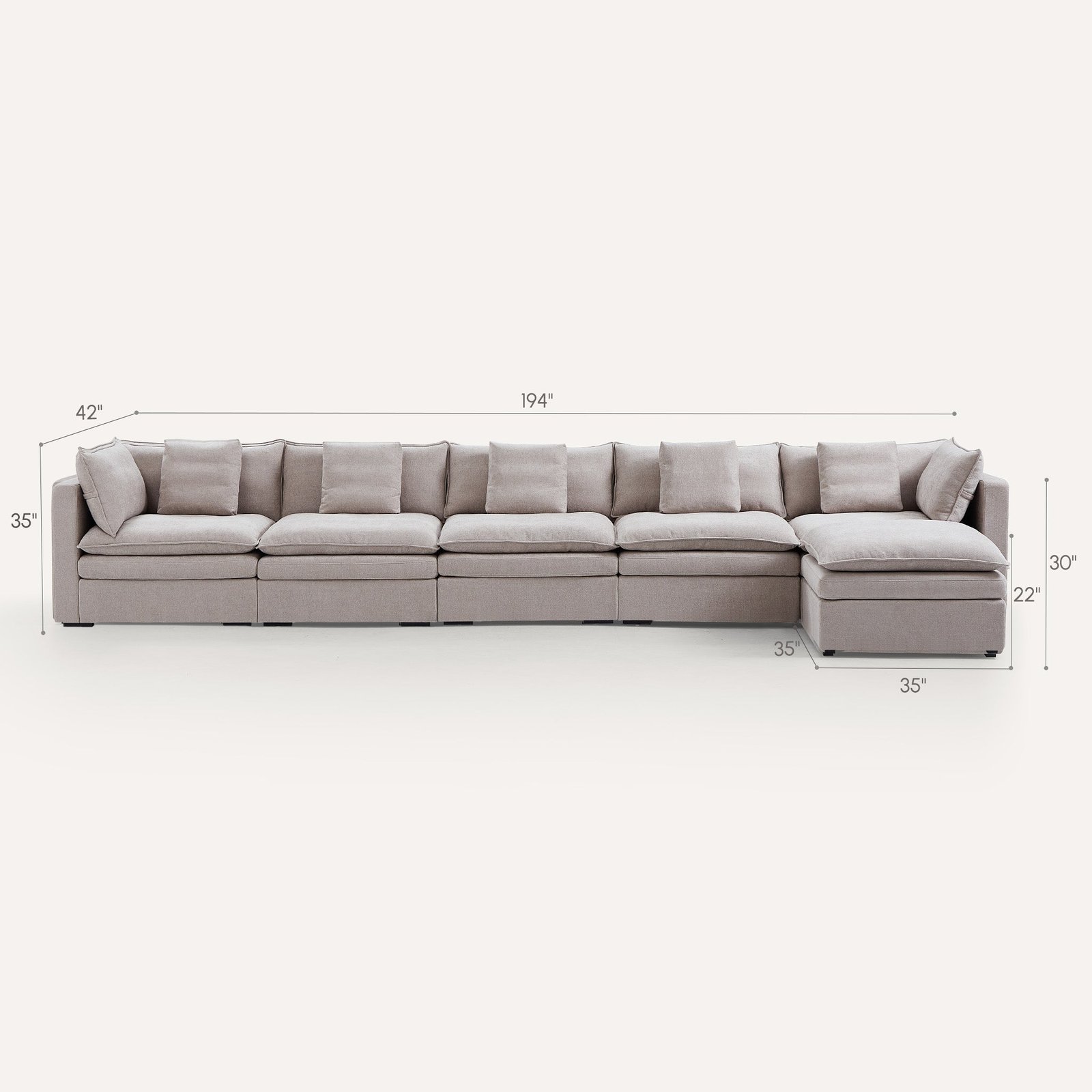 Burger 6-Piece Modular 194" Khaki Sofa And Ottoman - Image 2
