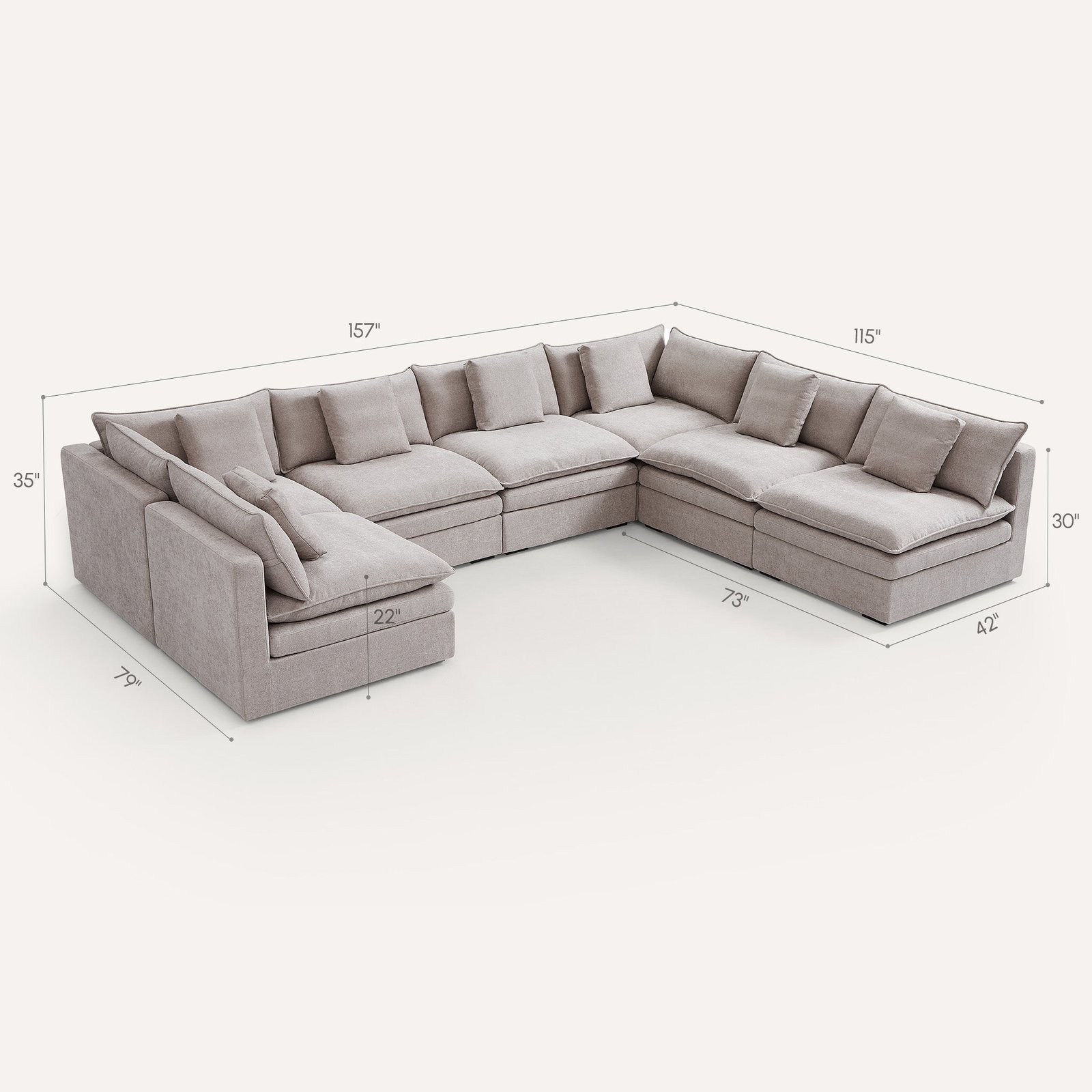 Burger 7-Piece Modular 157" Khaki U-Sectional - Image 2