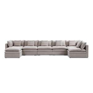 Burger 7-Piece Modular 194" Khaki U-Sectional With Ottoman