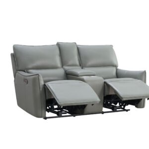 Gio Italia Heather Gray Leather Power Recliner Loveseat W/Console