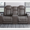 Modern Heritage HyllMont Gray Leather Power Reclining Loveseat with Console