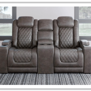 Modern Heritage HyllMont Gray Leather Power Reclining Loveseat with Console