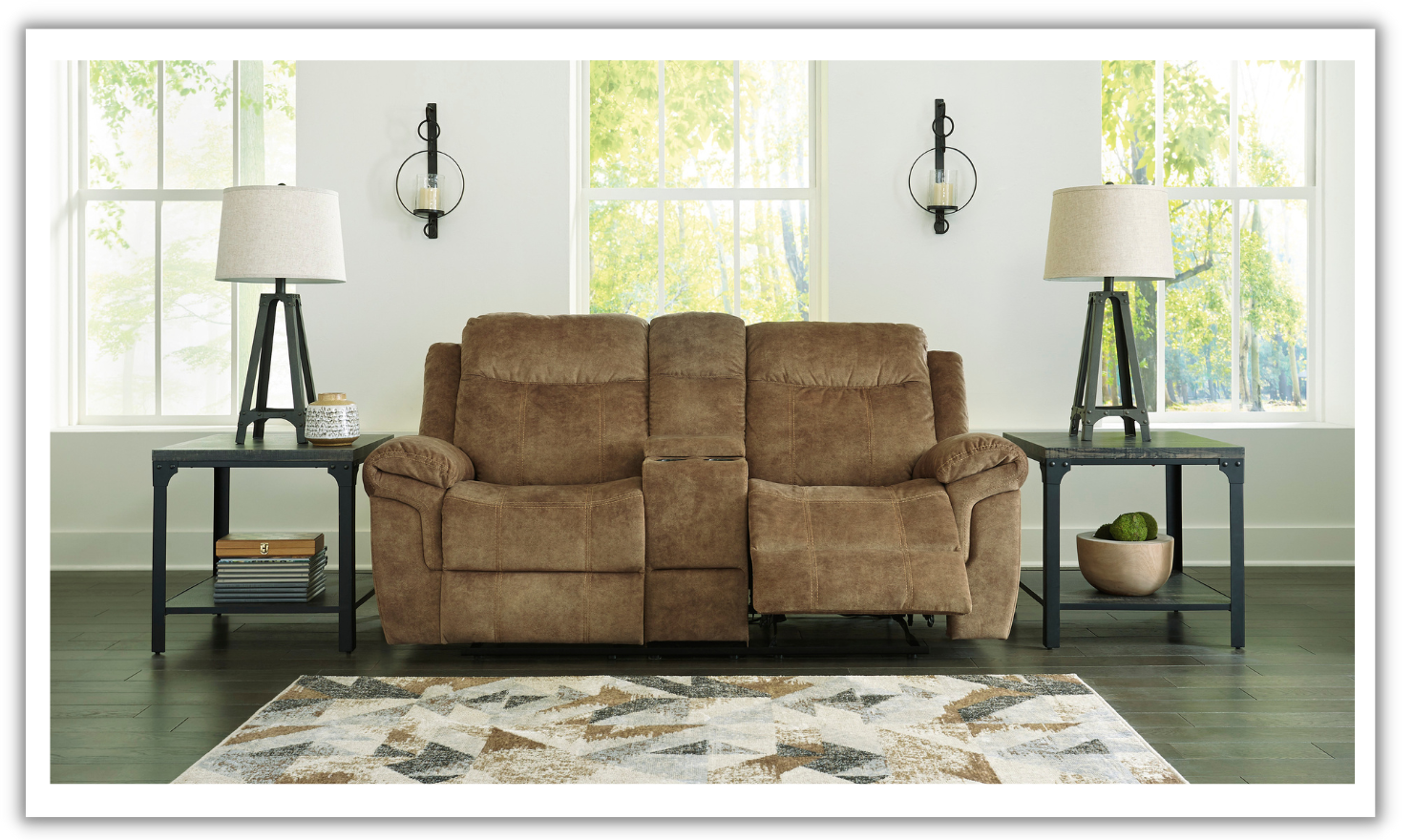 Modern Heritage Ademina 2-Seater Reclining Loveseat With Cup Holder Console