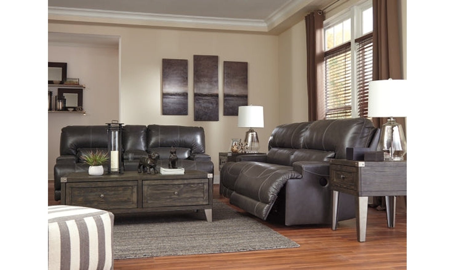 Modern Heritage McCaskill 2-Seater Gray Leather Reclining Sofa - Image 3